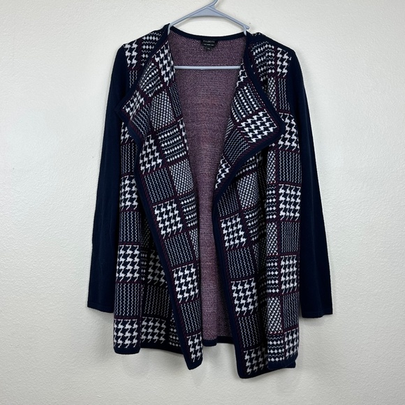 Talbots Sweaters - Talbots Womens XS 100% Merino Wool Houndstooth Plaid Cardigan Sweater Blue